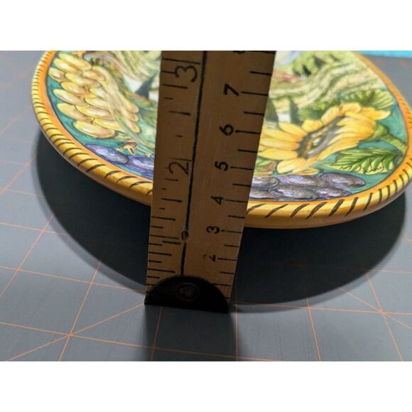 Hand-Painted Italian Ceramic Wall Plate Vineyard Scene Sunflowers - Picture 15 of 16